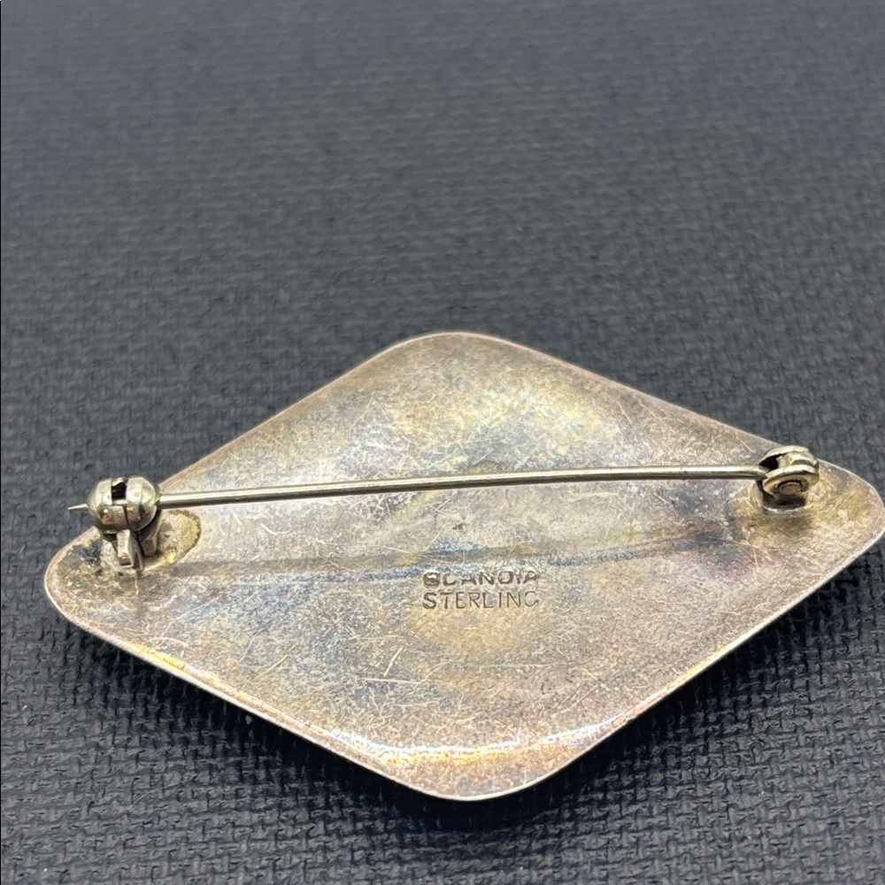 VTG Scandia Mosaic Raw Opal Diamond Shaped Brooch John Eisen Australia Silver - Picture 7 of 9